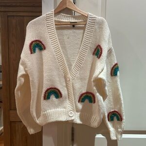 DEBUT NWOT rainbow appliqués ivory cardigan m/l pride women’s